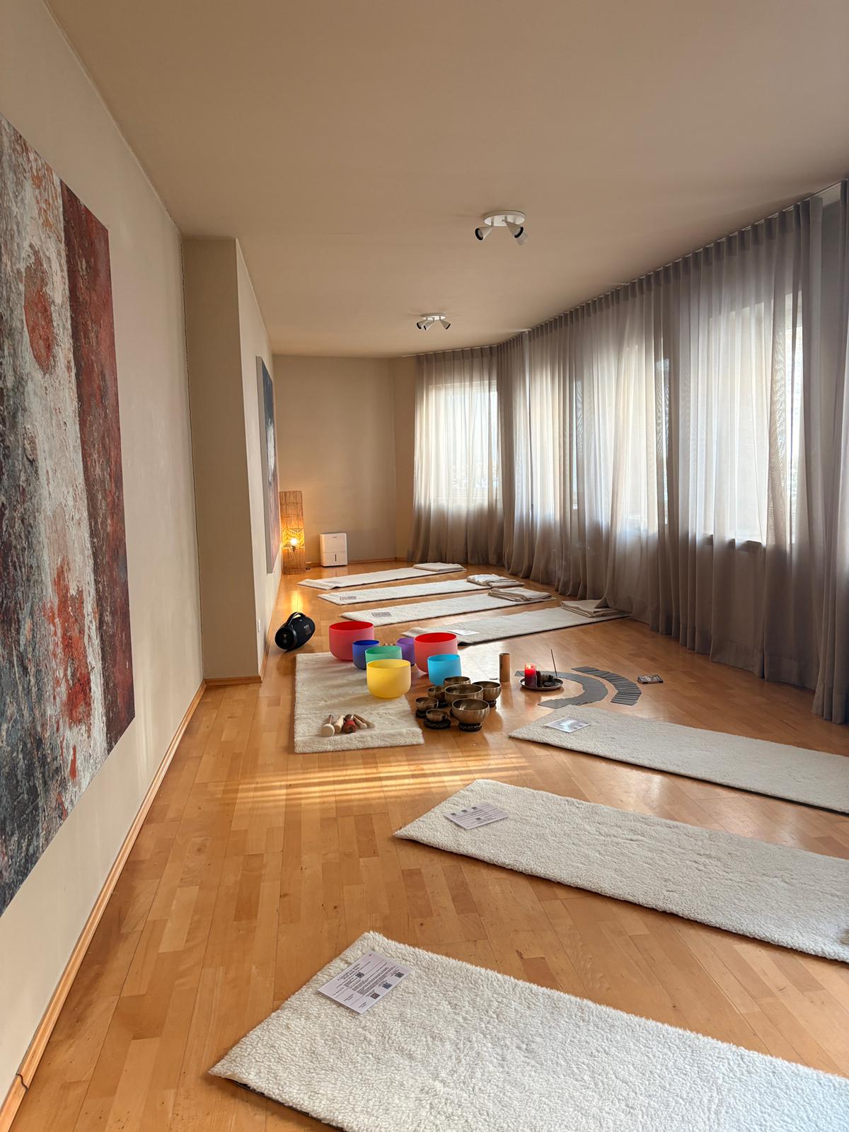 Sena's sound healing studio with crystal singing bowls